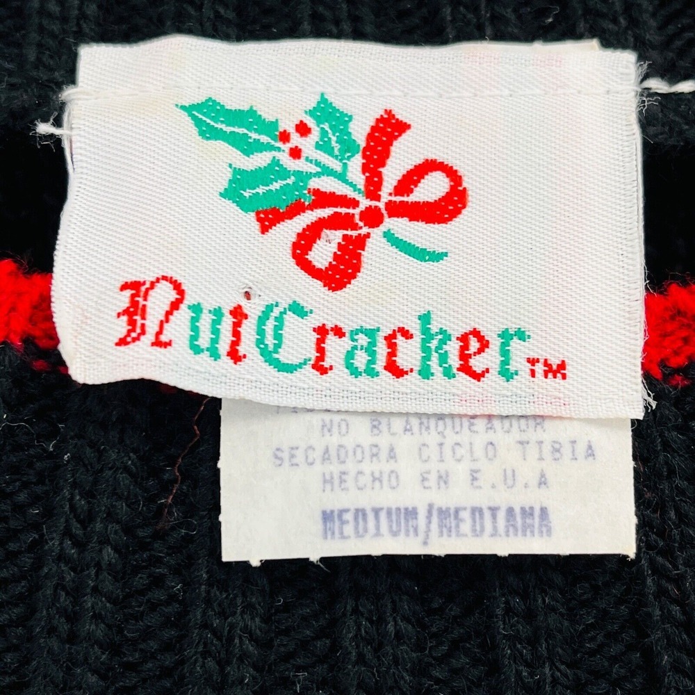 Vtg Womens M Nutcracker Christmas Tunic‎ Sweater Black Green Glitter Red White - Picture 5 of 7